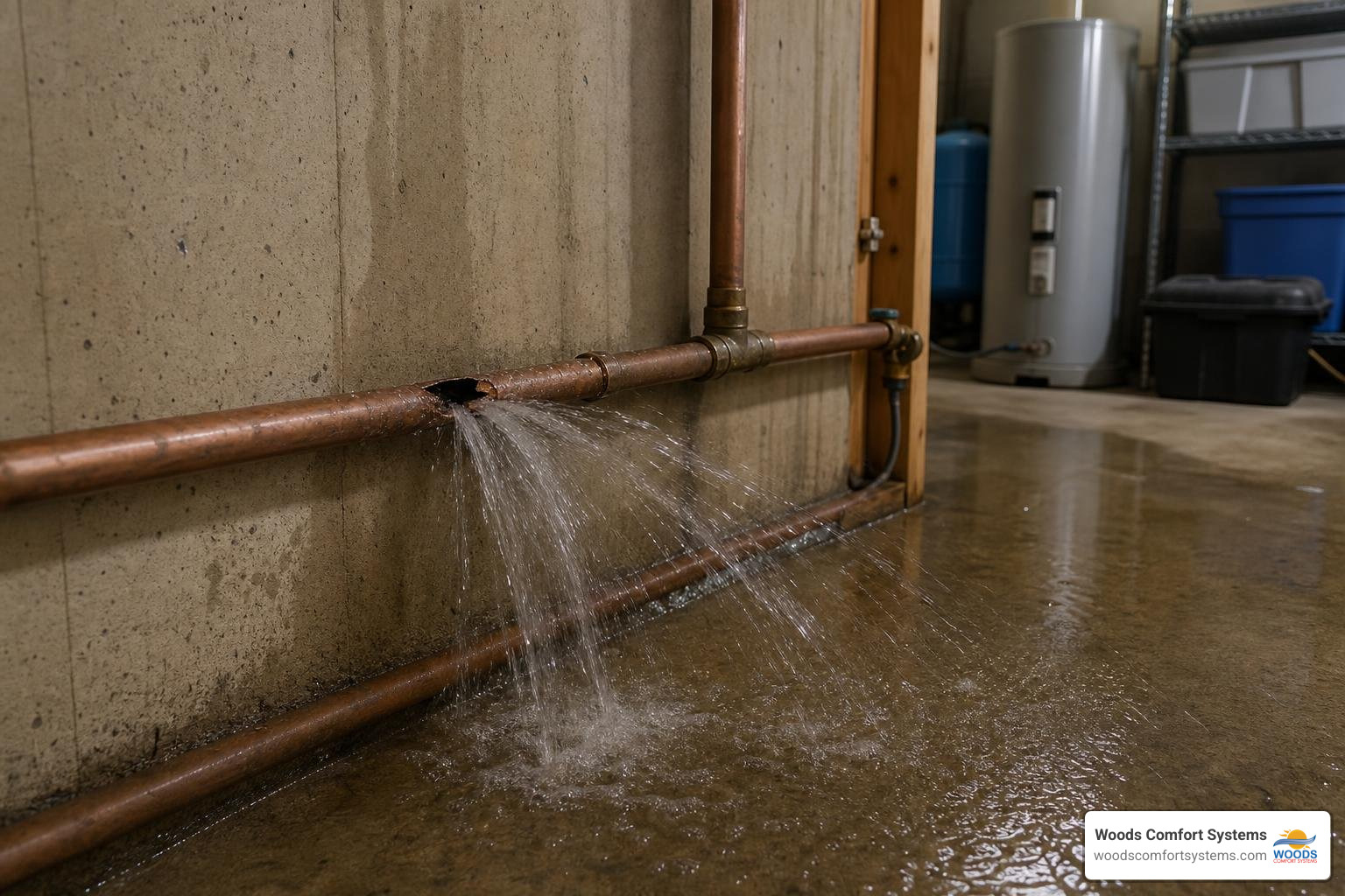burst residential pipe leaking water inside a home utility room burst residential pipe leaking water inside a home utility room