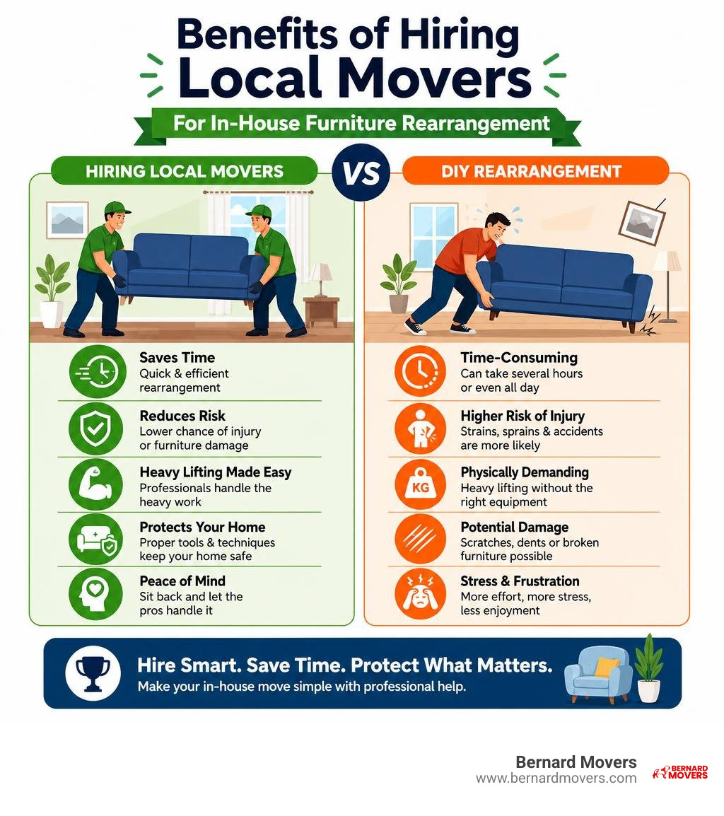Benefits of hiring local movers for in-house furniture rearrangement vs DIY infographic Benefits of hiring local movers for in-house furniture rearrangement vs DIY infographic