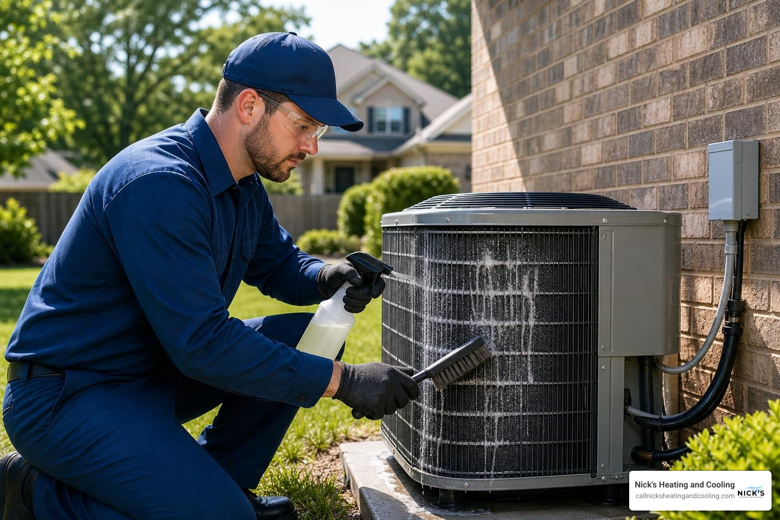 Technician cleaning AC coils in Birmingham Technician cleaning AC coils in Birmingham
