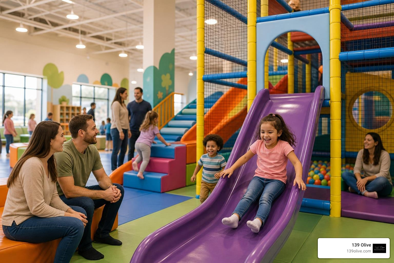 children playing at an indoor birthday party venue children playing at an indoor birthday party venue