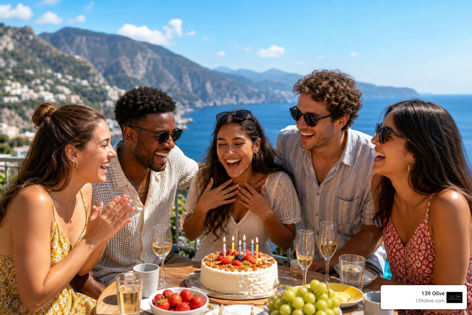friends celebrating on a scenic travel destination friends celebrating on a scenic travel destination