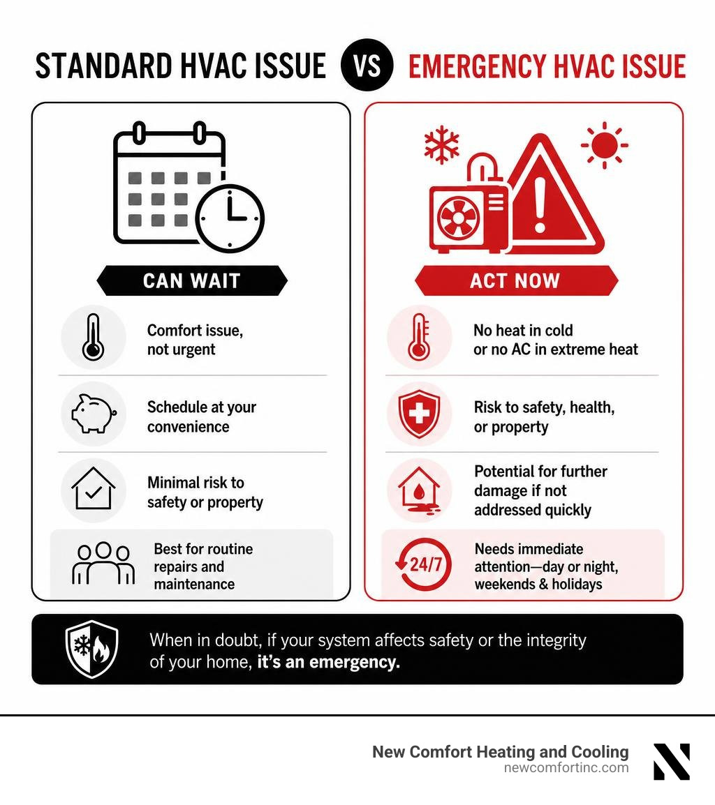 Standard HVAC issue vs emergency HVAC issue comparison infographic infographic