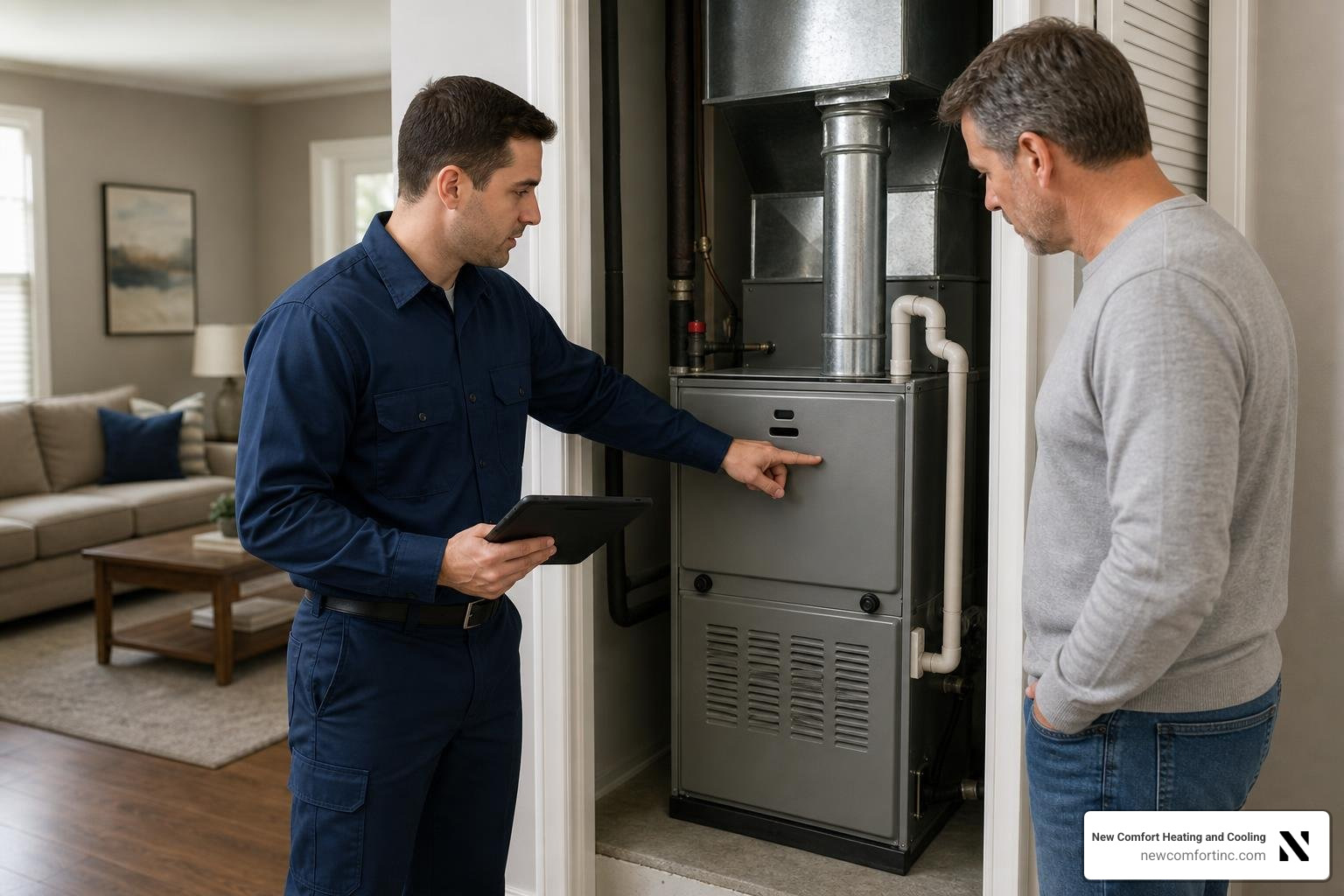 Technician explaining repair and replacement options to a homeowner