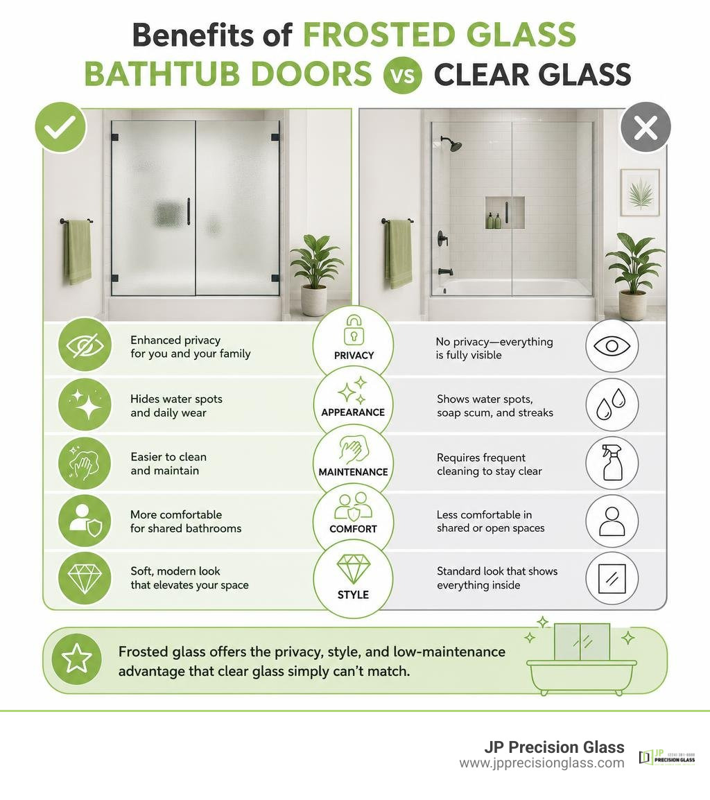 Benefits of frosted glass bathtub doors vs clear glass infographic infographic Benefits of frosted glass bathtub doors vs clear glass infographic infographic