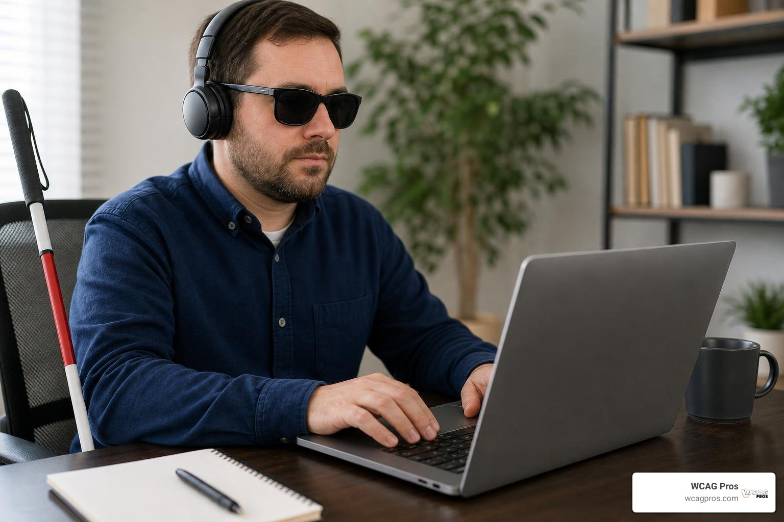User with visual impairment testing a website using a screen reader User with visual impairment testing a website using a screen reader