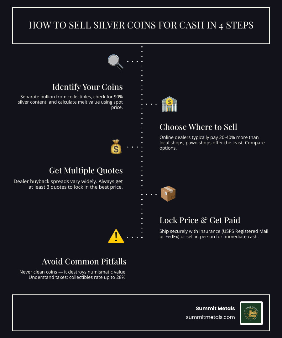 4-step process infographic for how to sell silver coins for cash quickly and safely infographic 4-step process infographic for how to sell silver coins for cash quickly and safely infographic