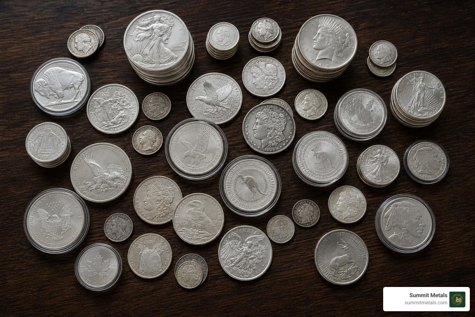 different types of generic silver coins and rounds illustrating varying dealer buyback spreads different types of generic silver coins and rounds illustrating varying dealer buyback spreads