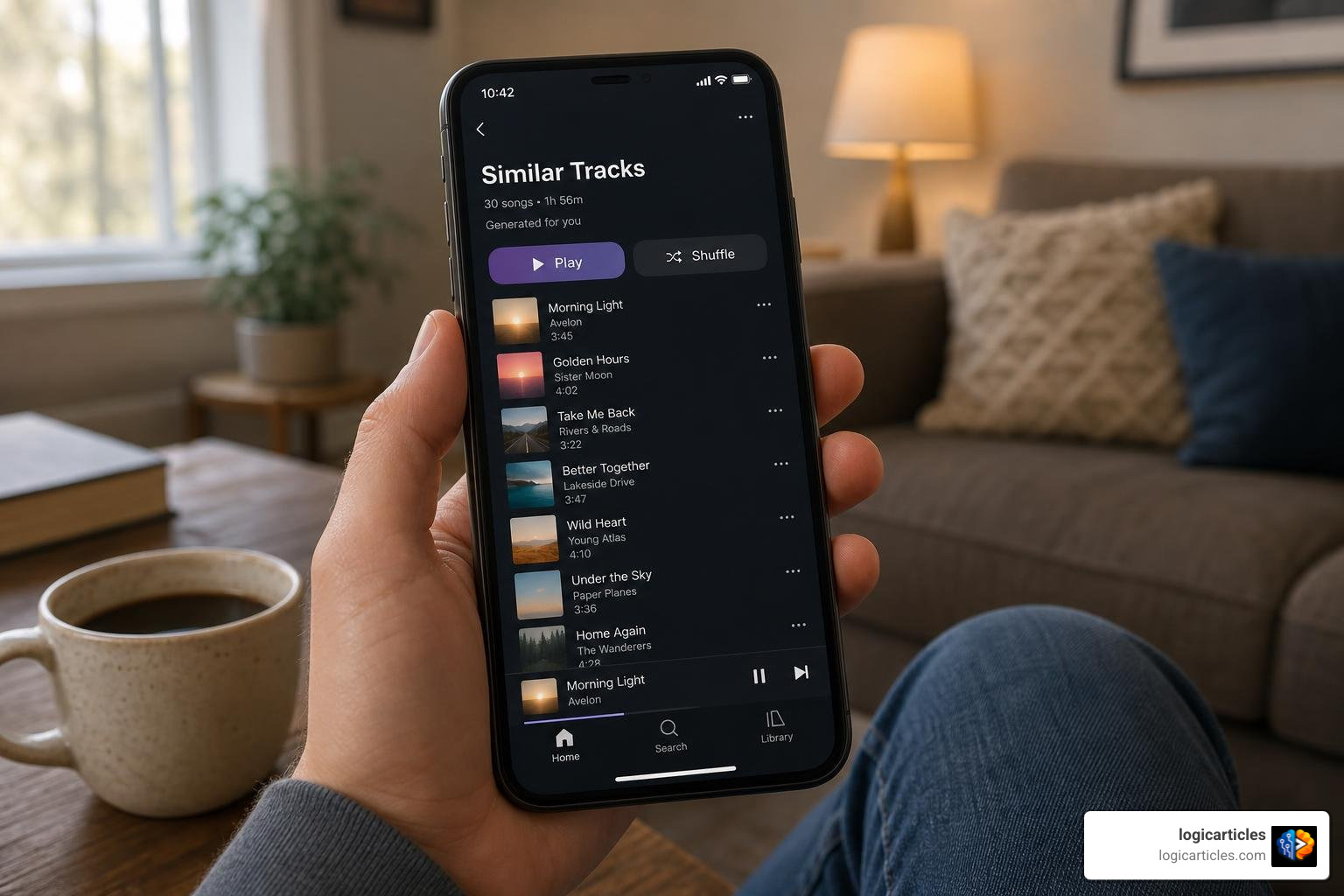 Spotalike UI showing a generated playlist of similar tracks
