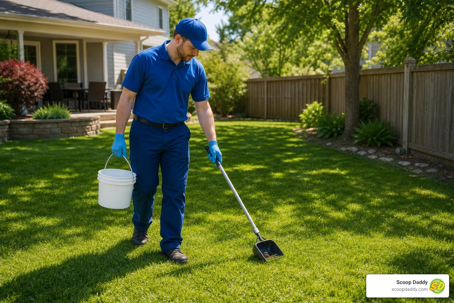Professional technician cleaning a yard using a systematic grid scanning method Professional technician cleaning a yard using a systematic grid scanning method