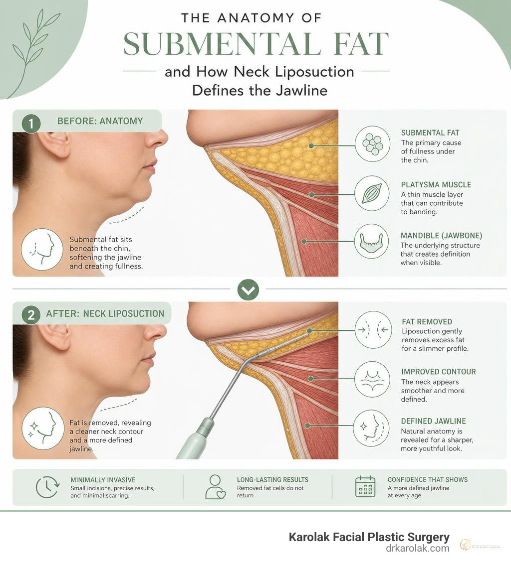 Anatomy of submental fat and how neck liposuction removes it to define the jawline infographic Anatomy of submental fat and how neck liposuction removes it to define the jawline infographic