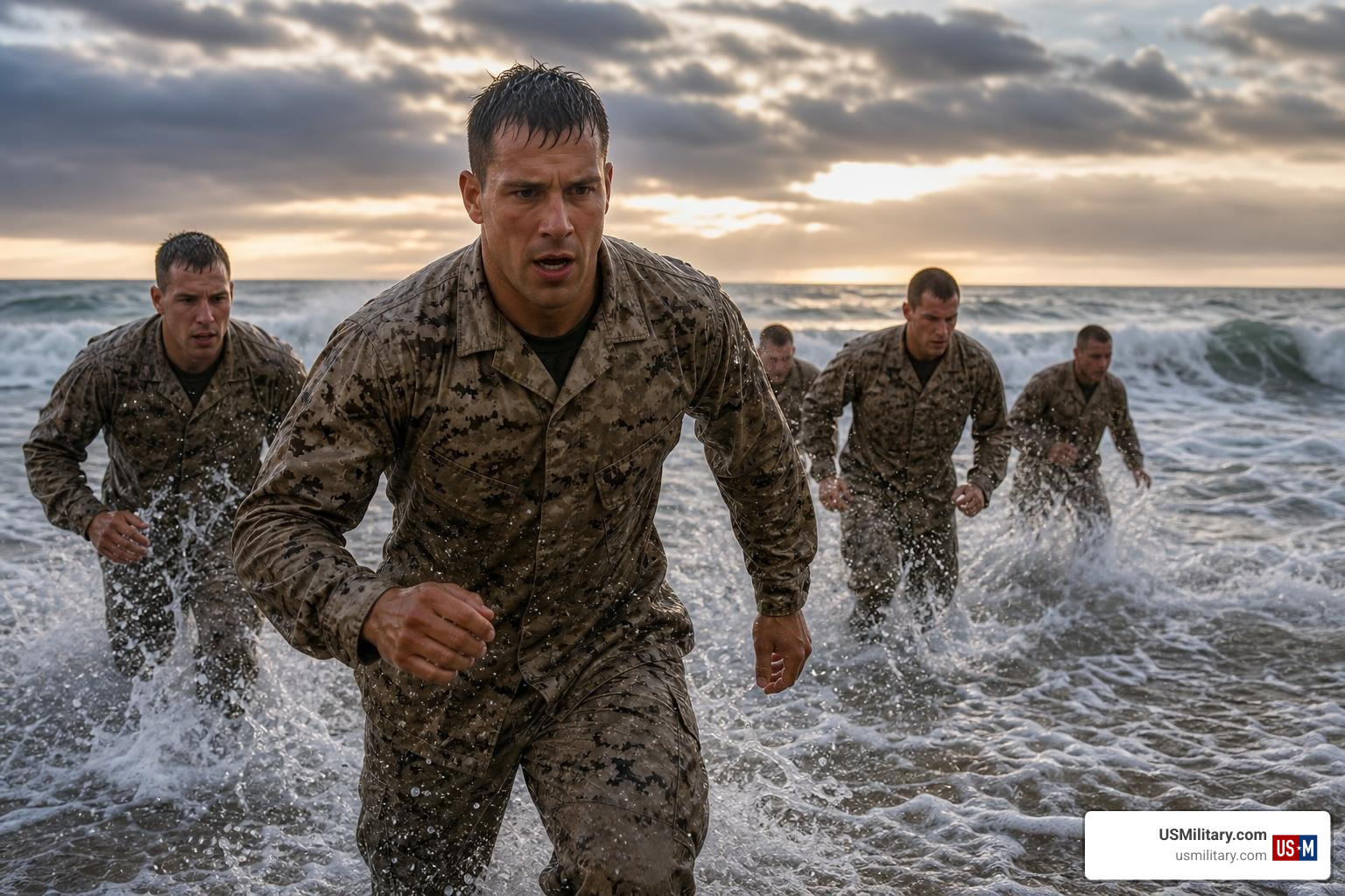 Navy SEAL candidates in surf during BUD/S training