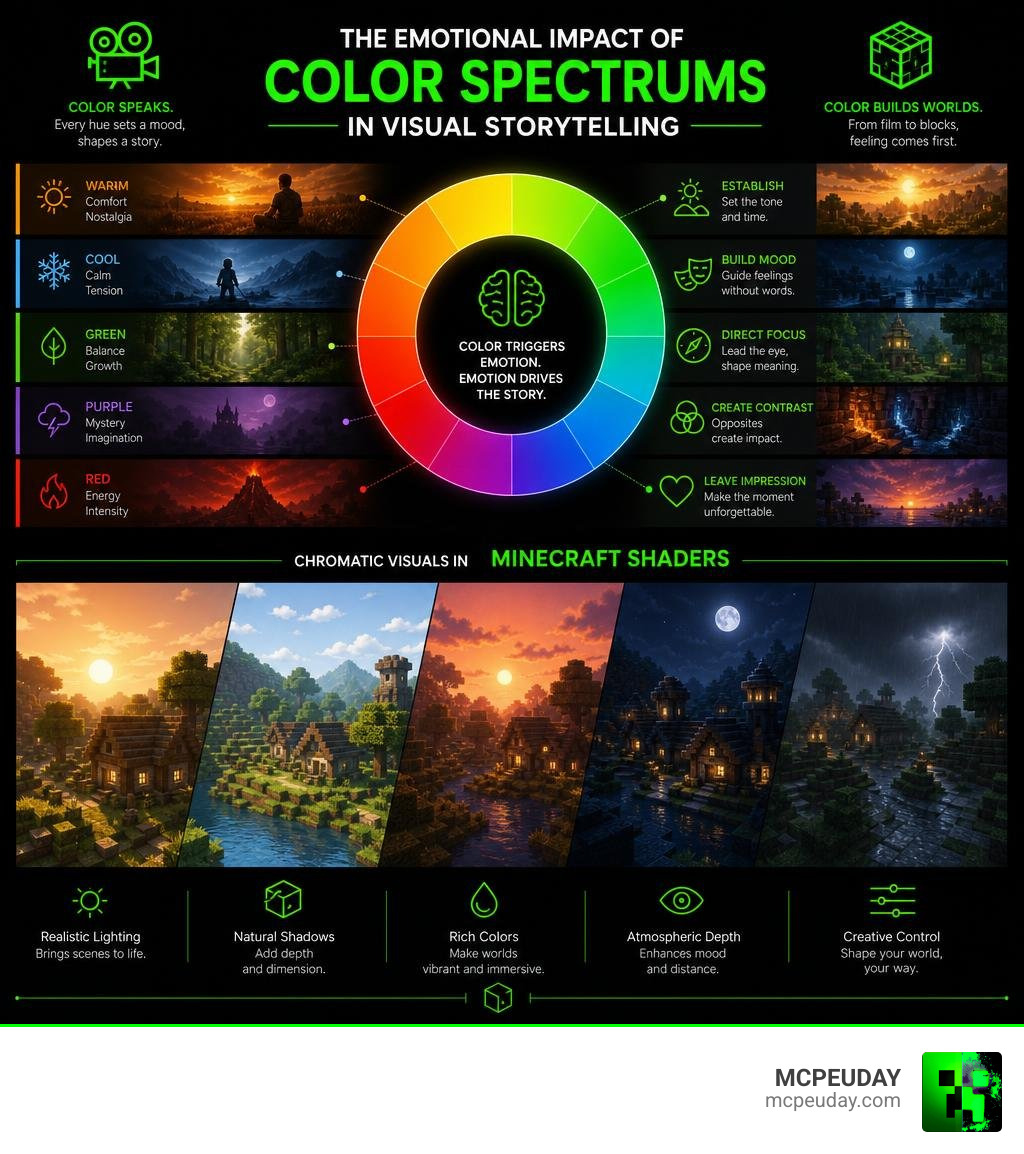 Emotional impact of color spectrums in visual storytelling and Minecraft shaders infographic infographic