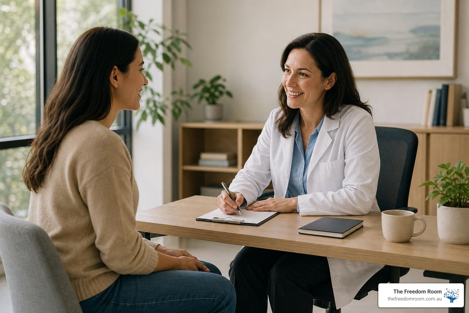 person consulting with a healthcare professional in a bright office