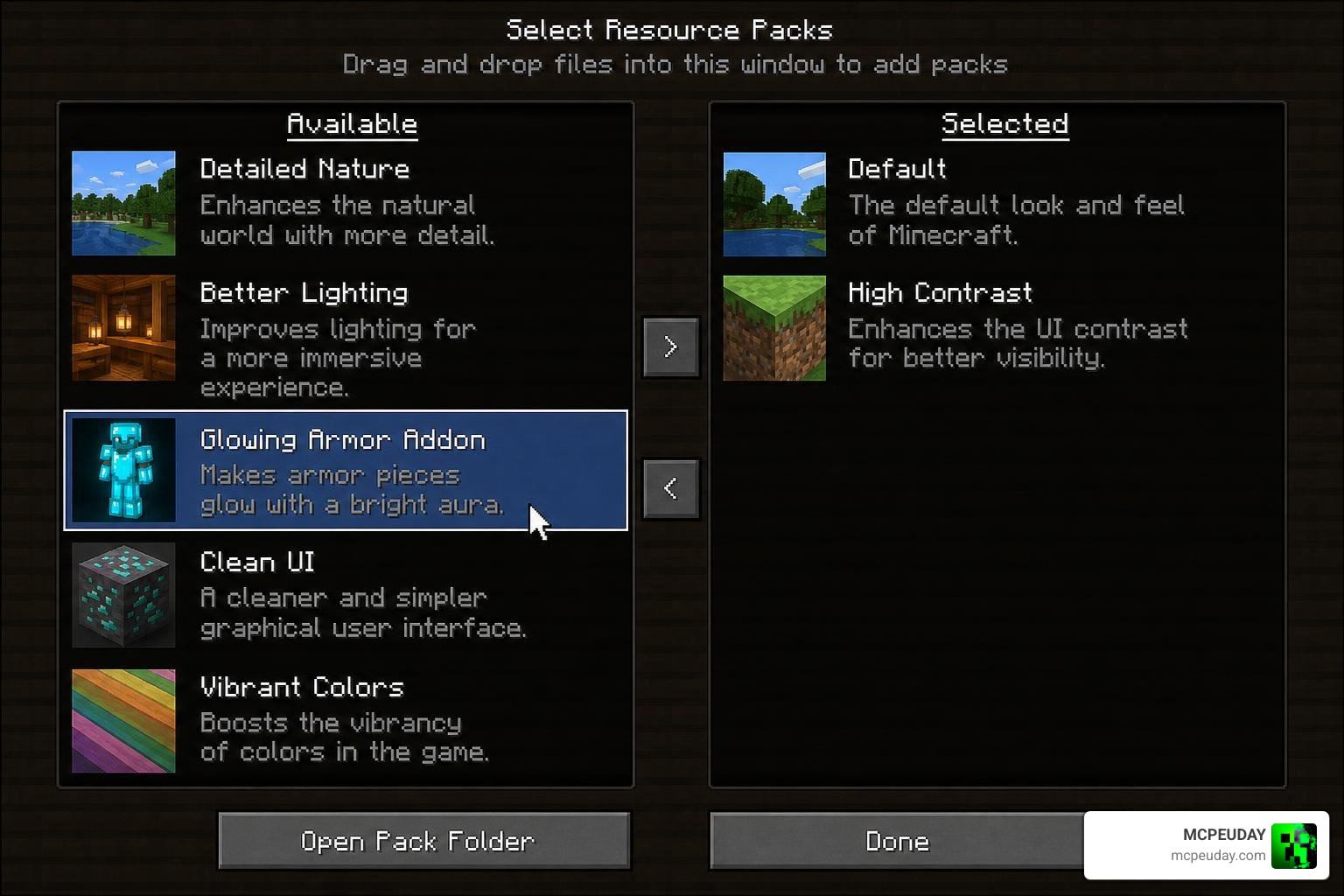 Minecraft resource pack settings menu