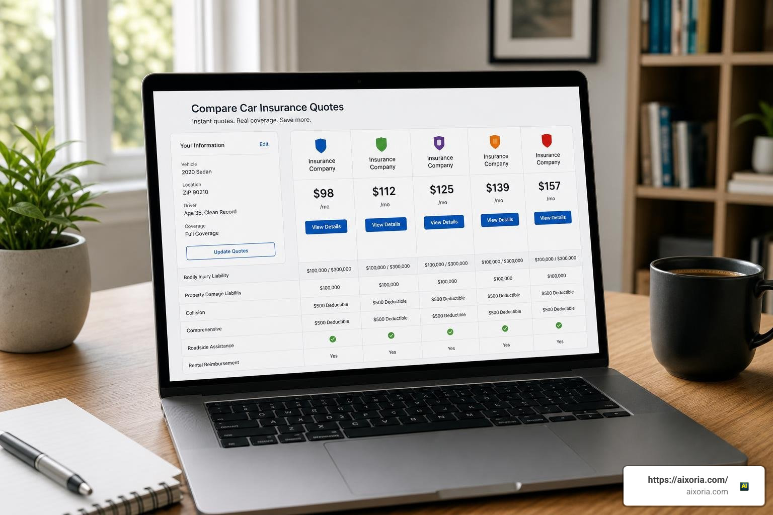 Laptop displaying an online car insurance quote comparison tool