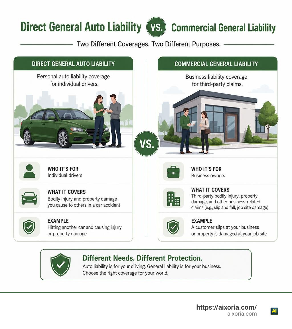 infographic comparing Direct General auto liability vs commercial general liability insurance infographic