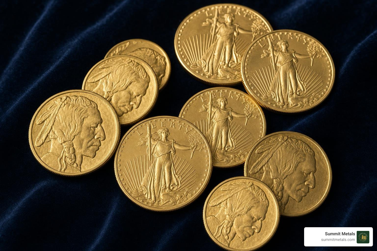 Sovereign minted gold coins representing physical wealth protection and zero counterparty risk