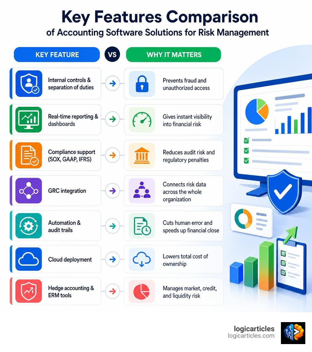 Key features comparison of accounting software solutions for risk management infographic