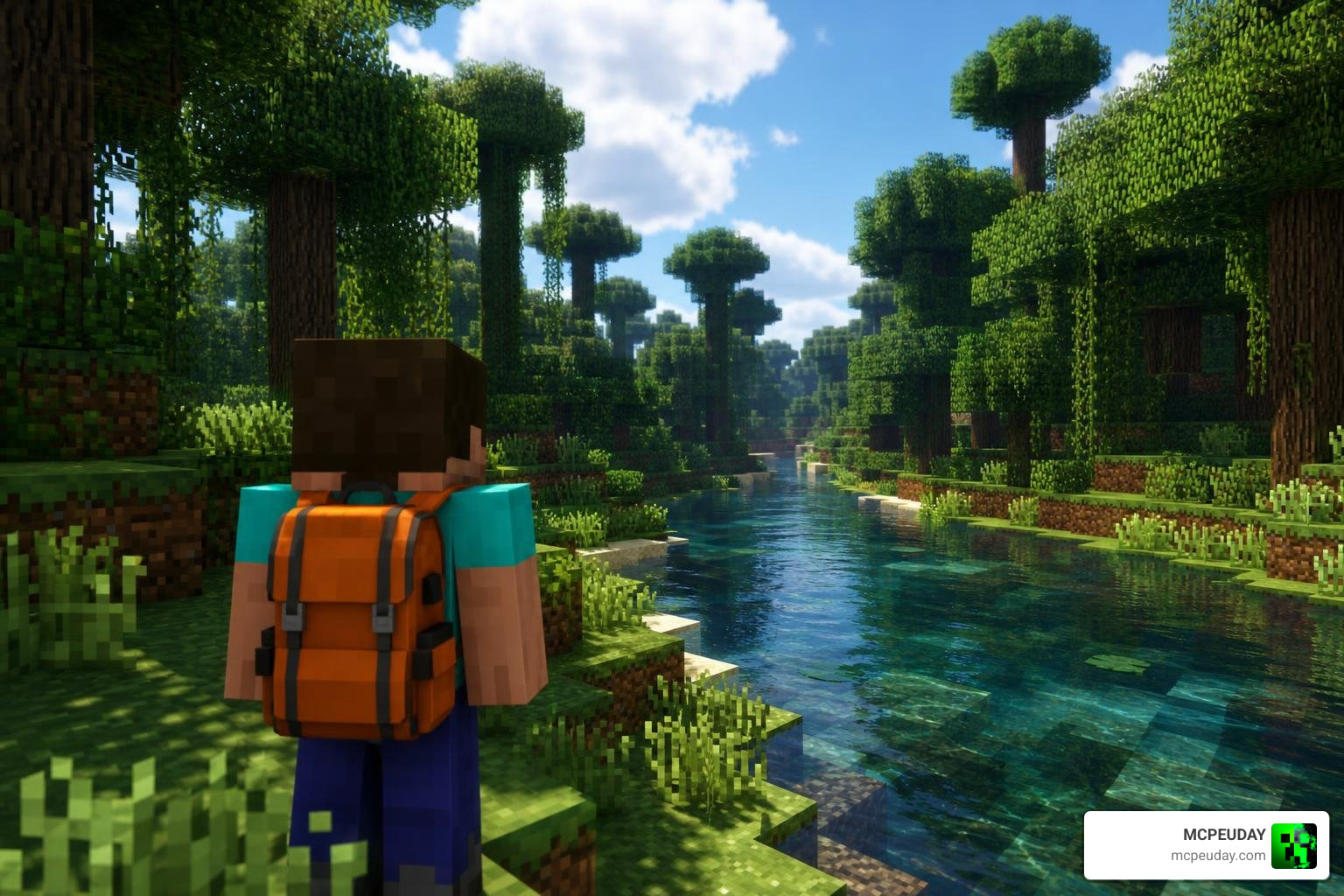 OTG Backpack Addon Minecraft player exploring with backpack OTG Backpack Addon Minecraft player exploring with backpack