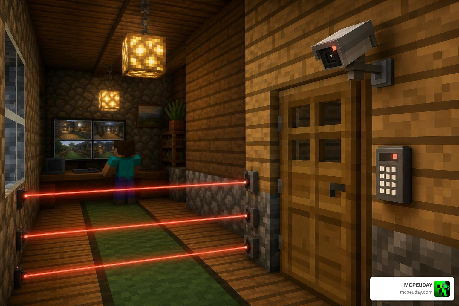 SecurityCraft addon for MCPE Minecraft surveillance security cameras gameplay SecurityCraft addon for MCPE Minecraft surveillance security cameras gameplay