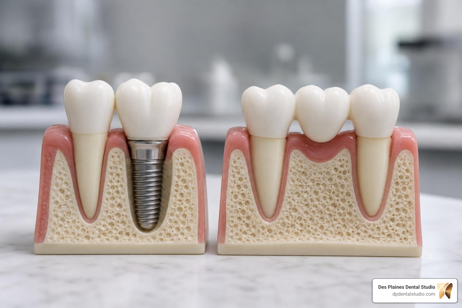 dental implant vs traditional bridge structural comparison