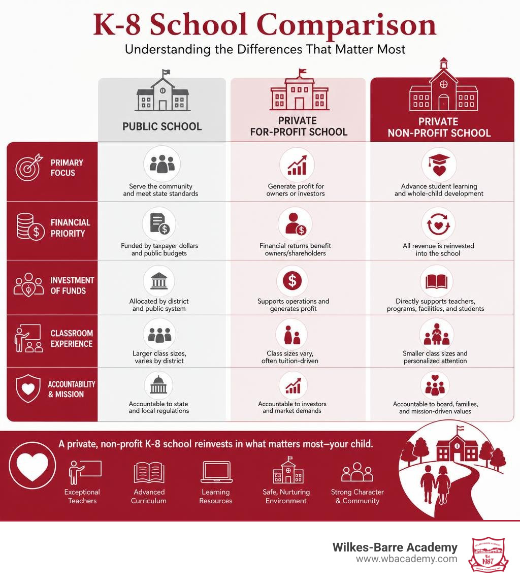 infographic comparing public private for-profit and private non-profit K-8 schools infographic infographic comparing public private for-profit and private non-profit K-8 schools infographic