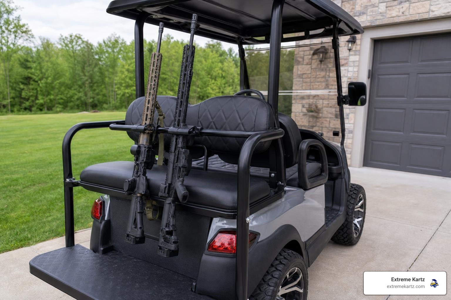 Golf cart gun rack mounted on a Club Car Onward golf cart