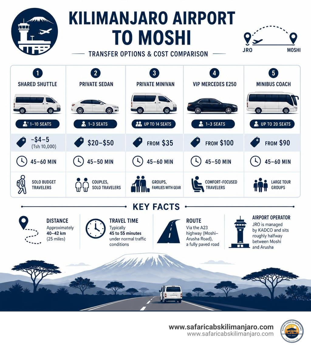 Kilimanjaro Airport to Moshi transfer options cost comparison infographic infographic Kilimanjaro Airport to Moshi transfer options cost comparison infographic infographic