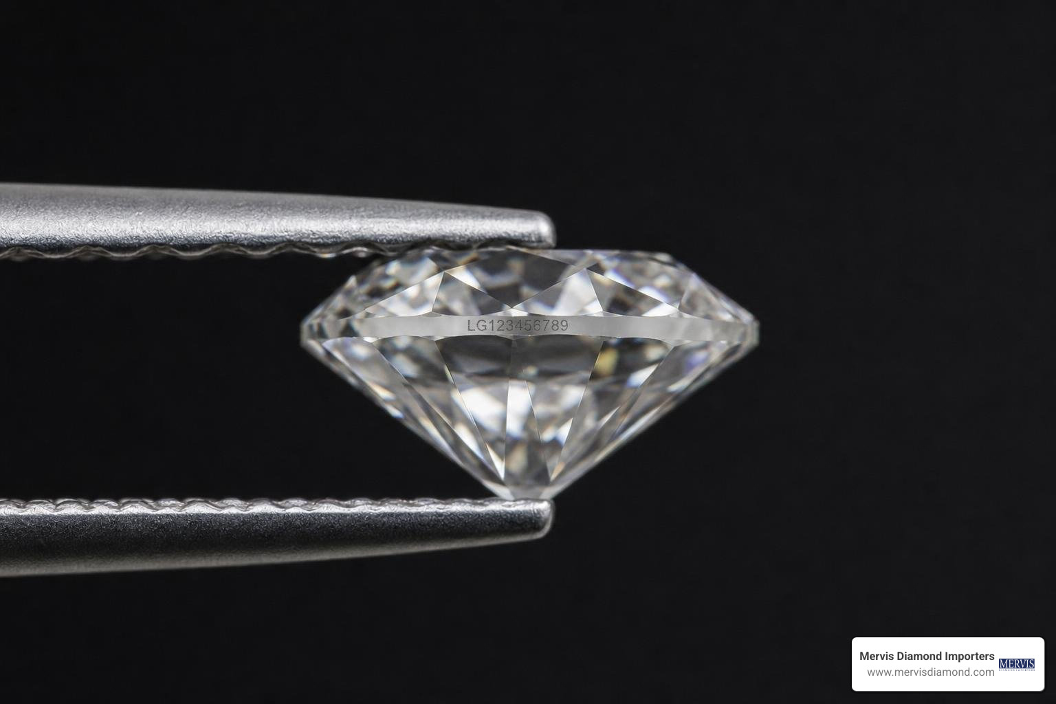 A certified lab-grown diamond showing a laser inscription on its girdle A certified lab-grown diamond showing a laser inscription on its girdle