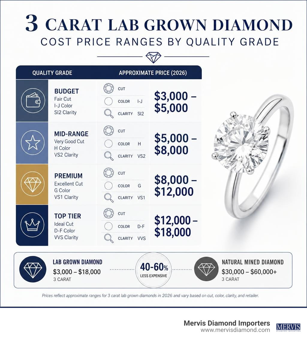 3 carat lab grown diamond cost price ranges by quality grade infographic infographic