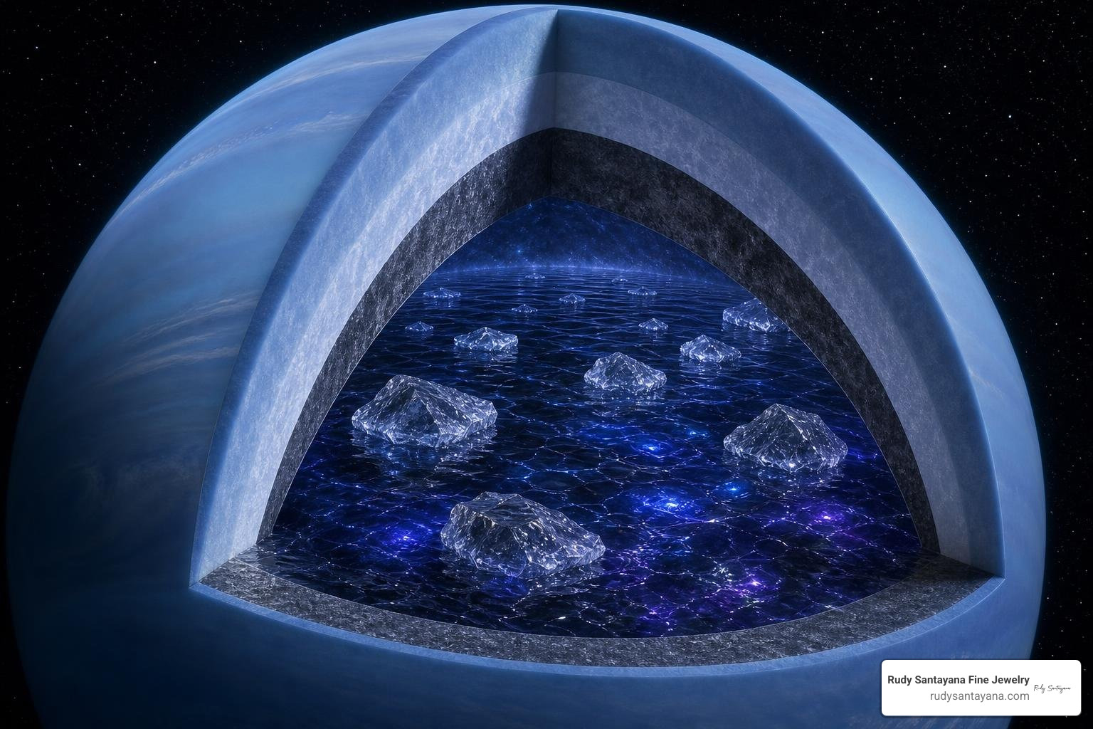 illustration of the metallic liquid carbon core inside ice giant planets illustration of the metallic liquid carbon core inside ice giant planets