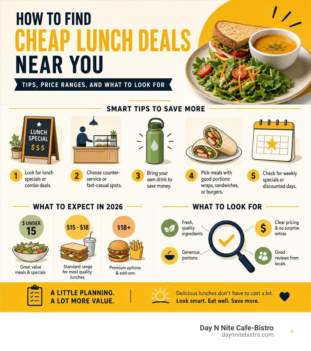 How to find cheap lunch deals near you: tips, price ranges, and what to look for infographic
