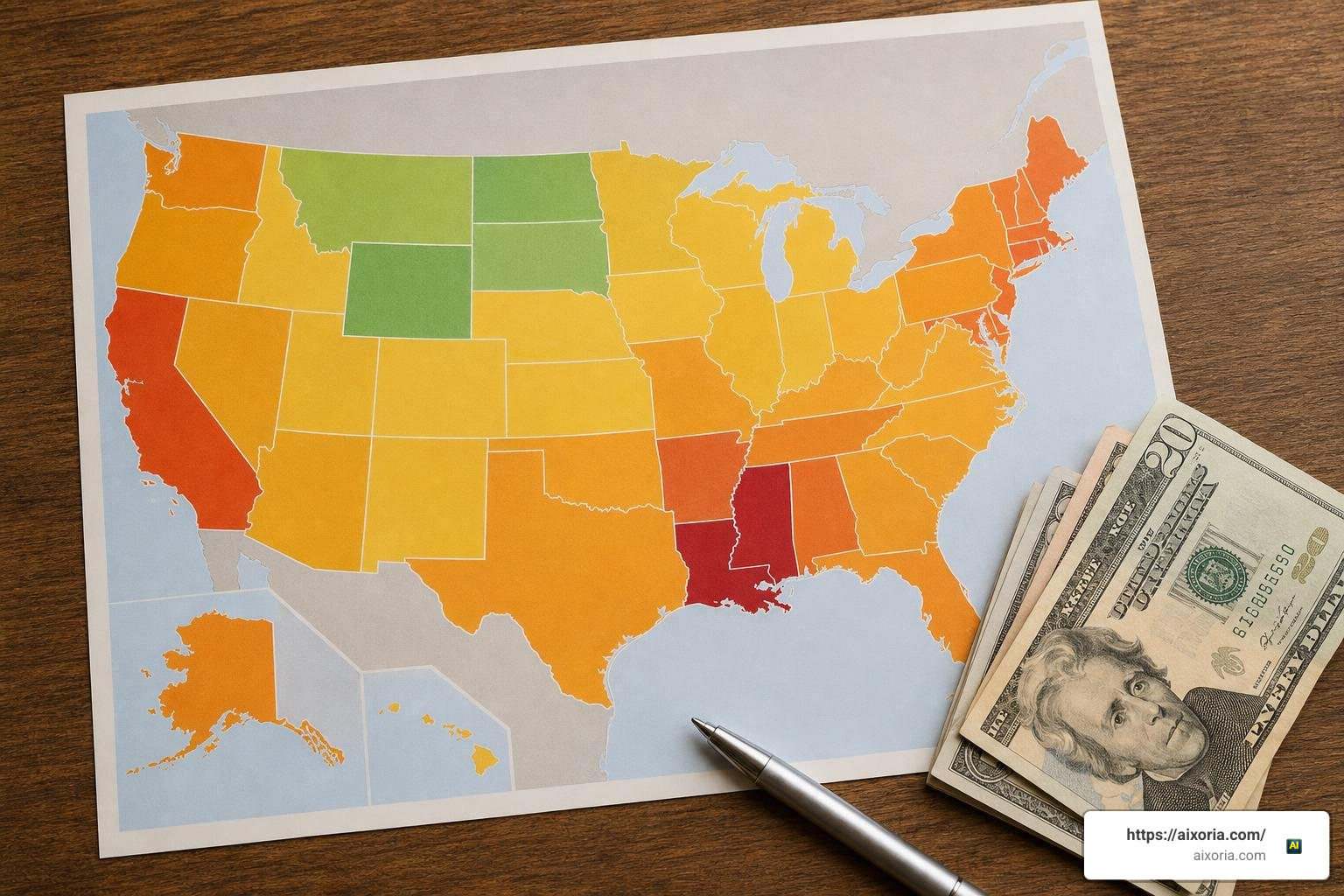 Map showing renters insurance costs by state