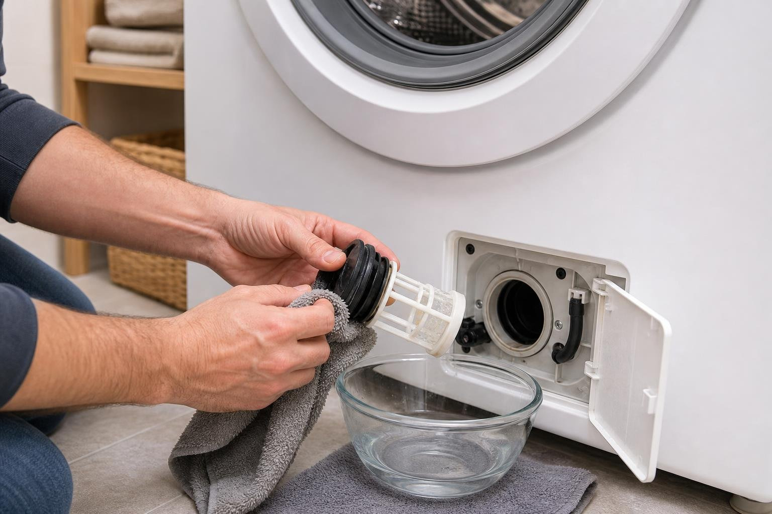 Clean Samsung washing machine drain filter and coin trap