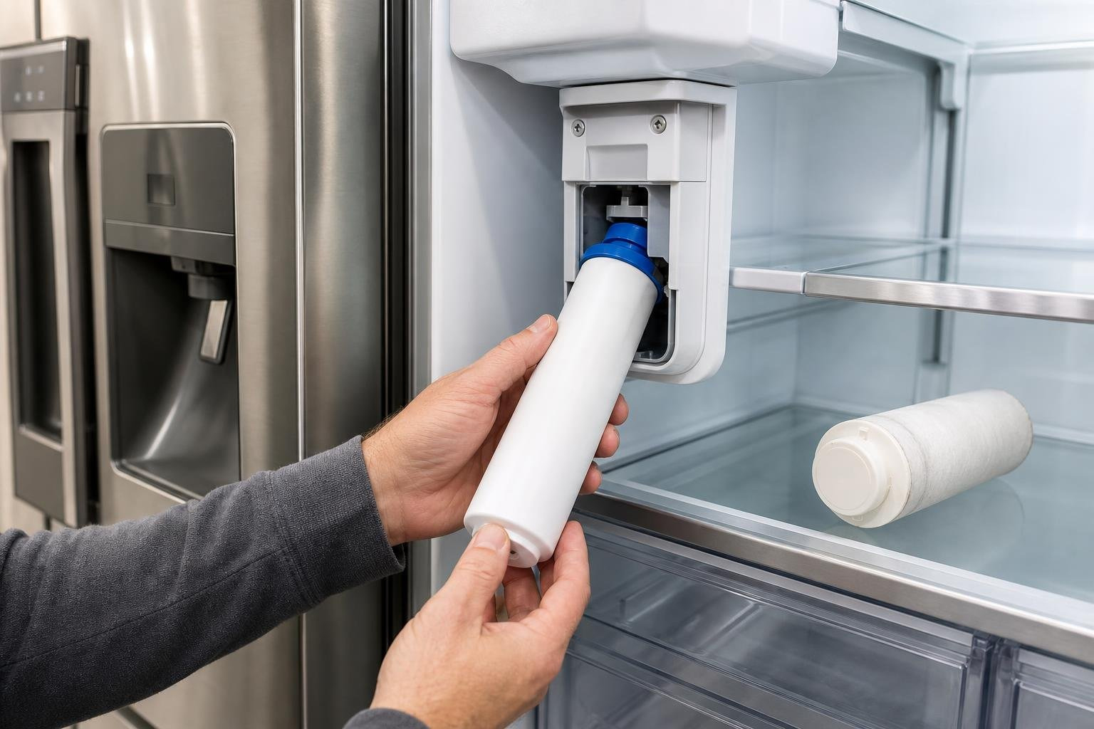 Homeowner replacing a water filter