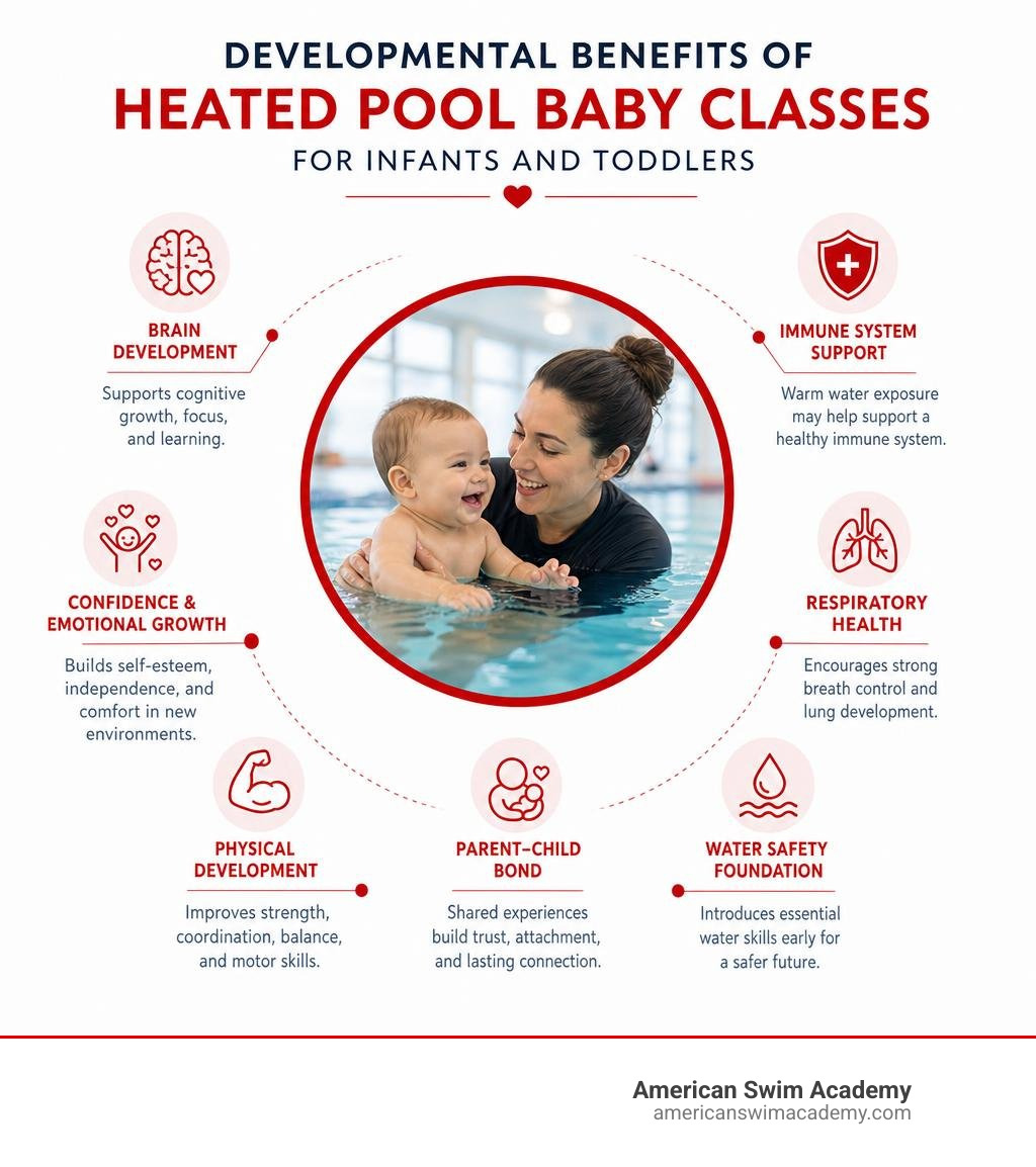 Infographic: developmental benefits of heated pool baby classes for infants and toddlers infographic Infographic: developmental benefits of heated pool baby classes for infants and toddlers infographic
