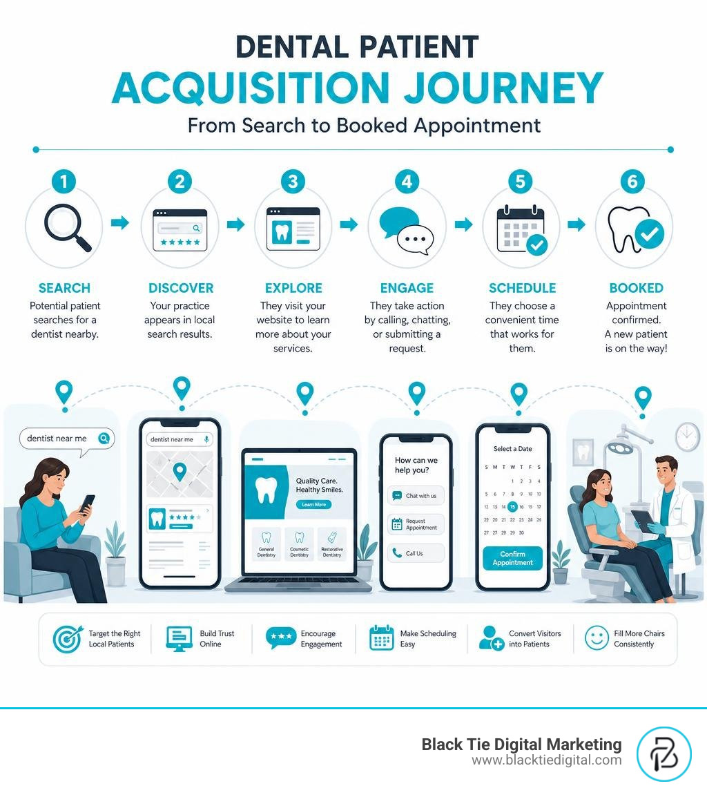 dental patient acquisition journey infographic from search to booked appointment infographic