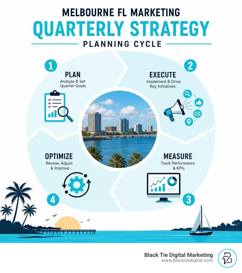 Infographic showing the four phases of a Melbourne FL marketing quarterly strategy planning cycle infographic