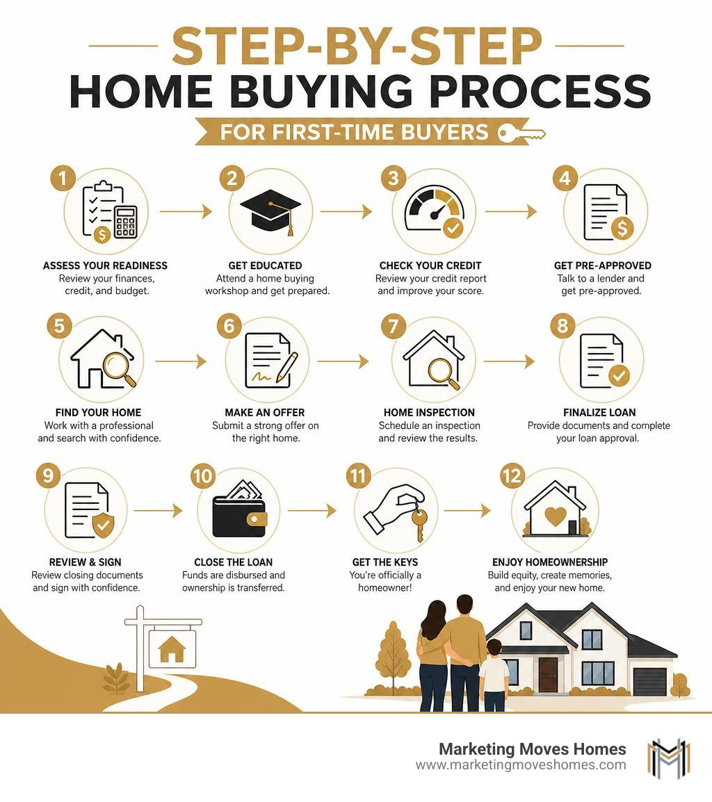 Step-by-step home buying process infographic for first-time buyers infographic
