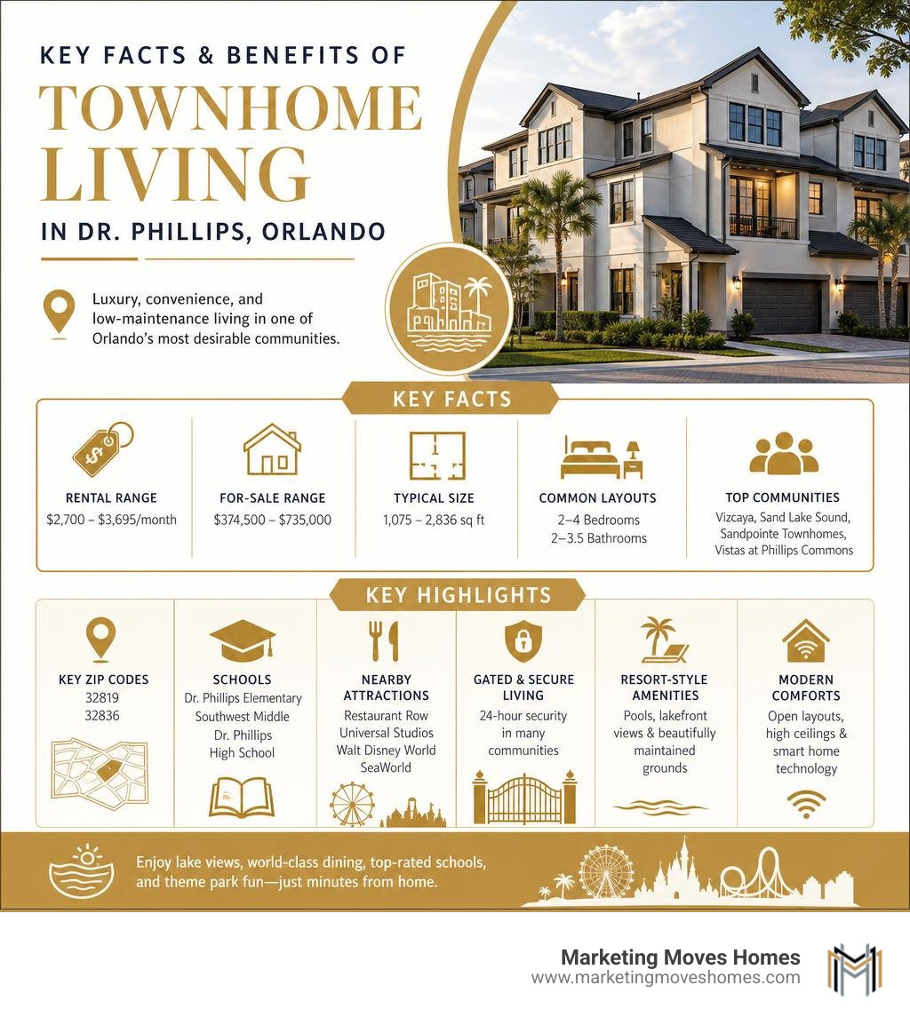 Key facts and benefits of townhome living in Dr. Phillips Orlando infographic infographic