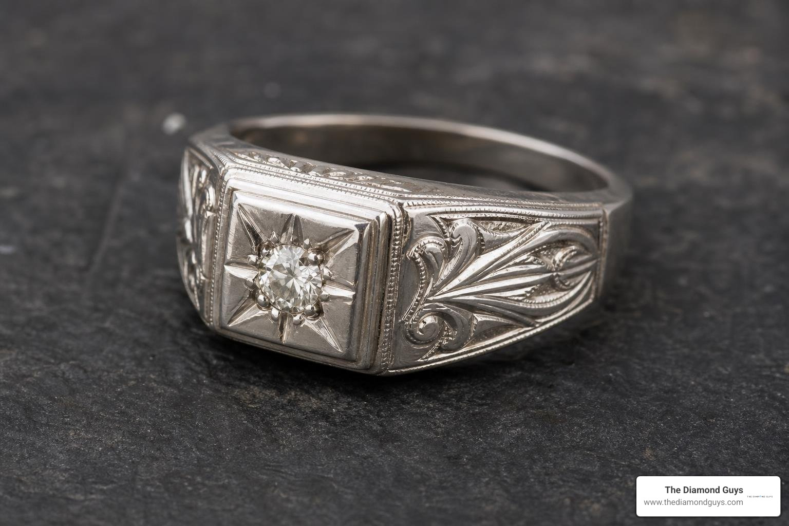 14k white gold mens ring vintage style 14k white gold mens ring vintage style