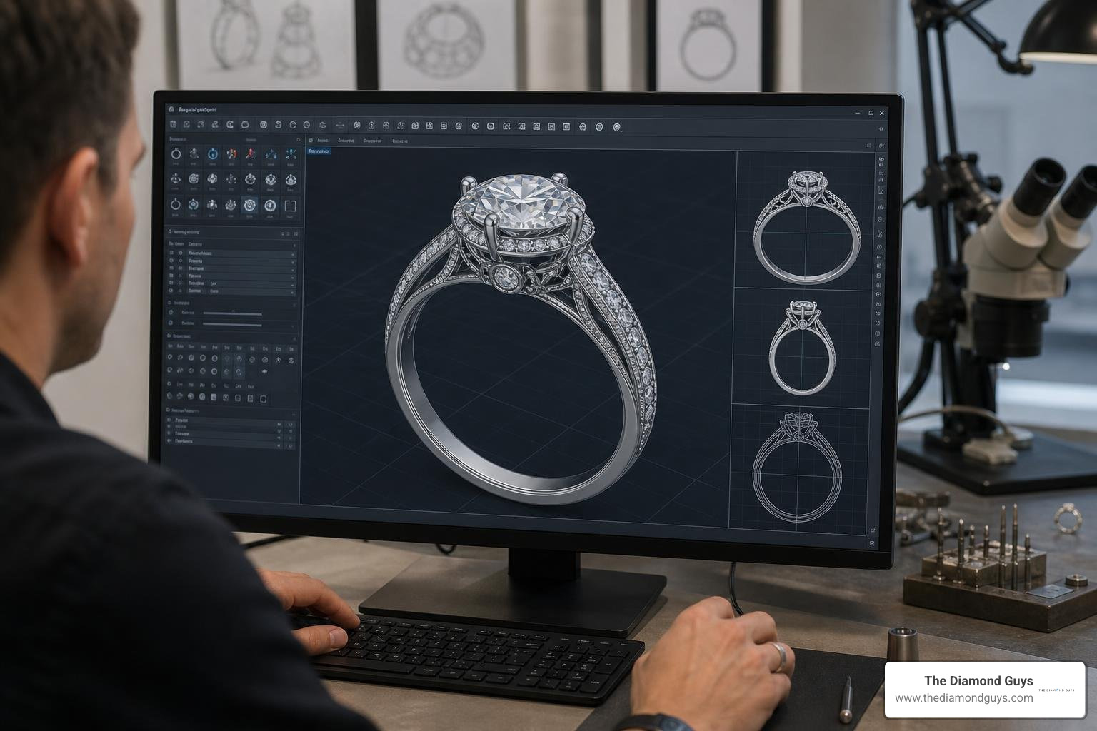 A 3D CAD computer model of a highly detailed custom diamond engagement ring A 3D CAD computer model of a highly detailed custom diamond engagement ring
