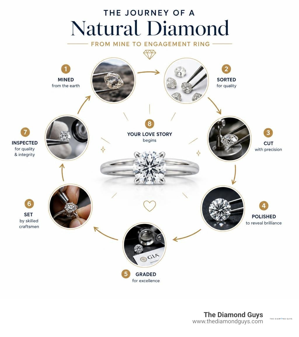 Journey of a natural diamond from mine to engagement ring infographic infographic