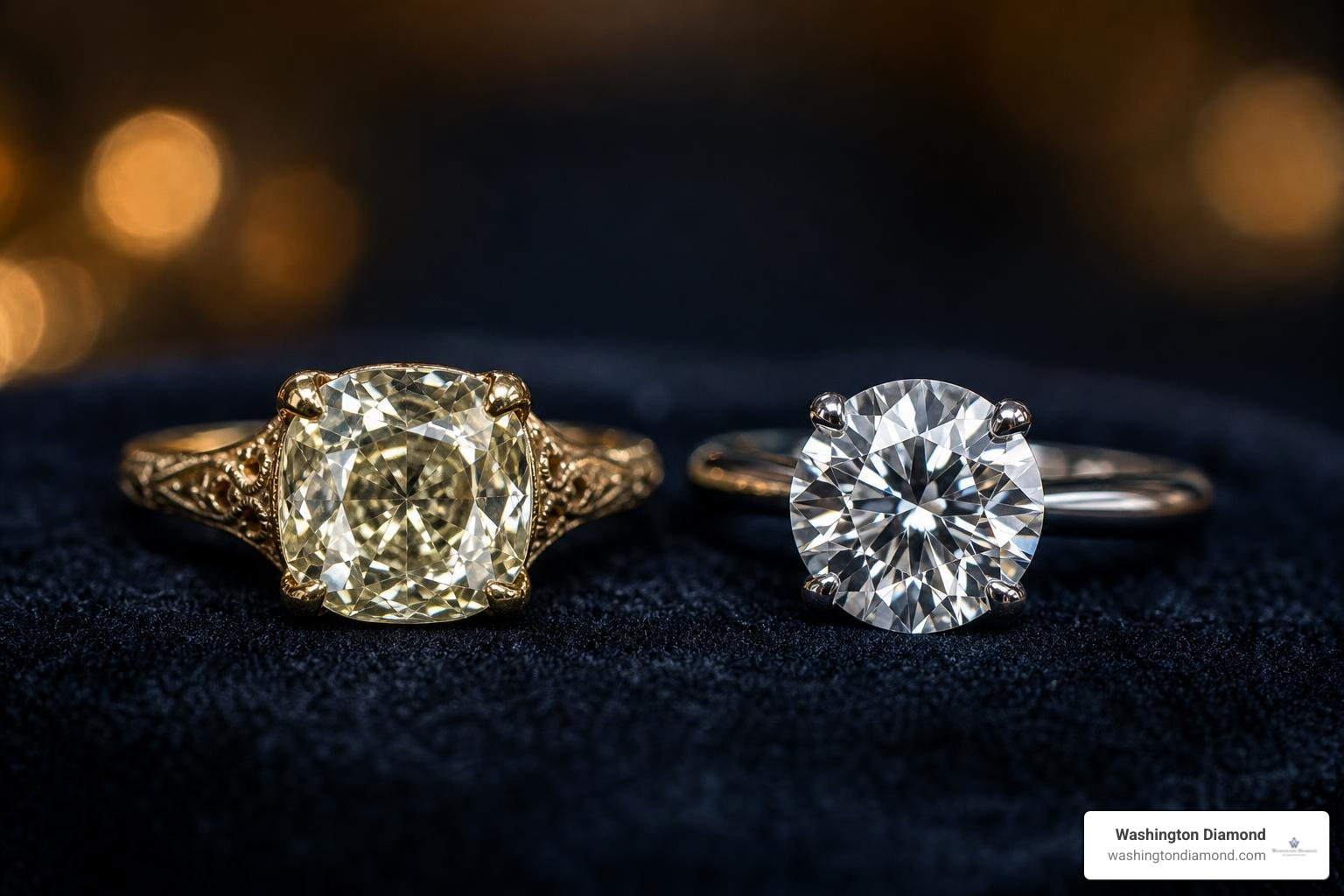 Comparison of old mine cut diamond and modern brilliant cut diamond