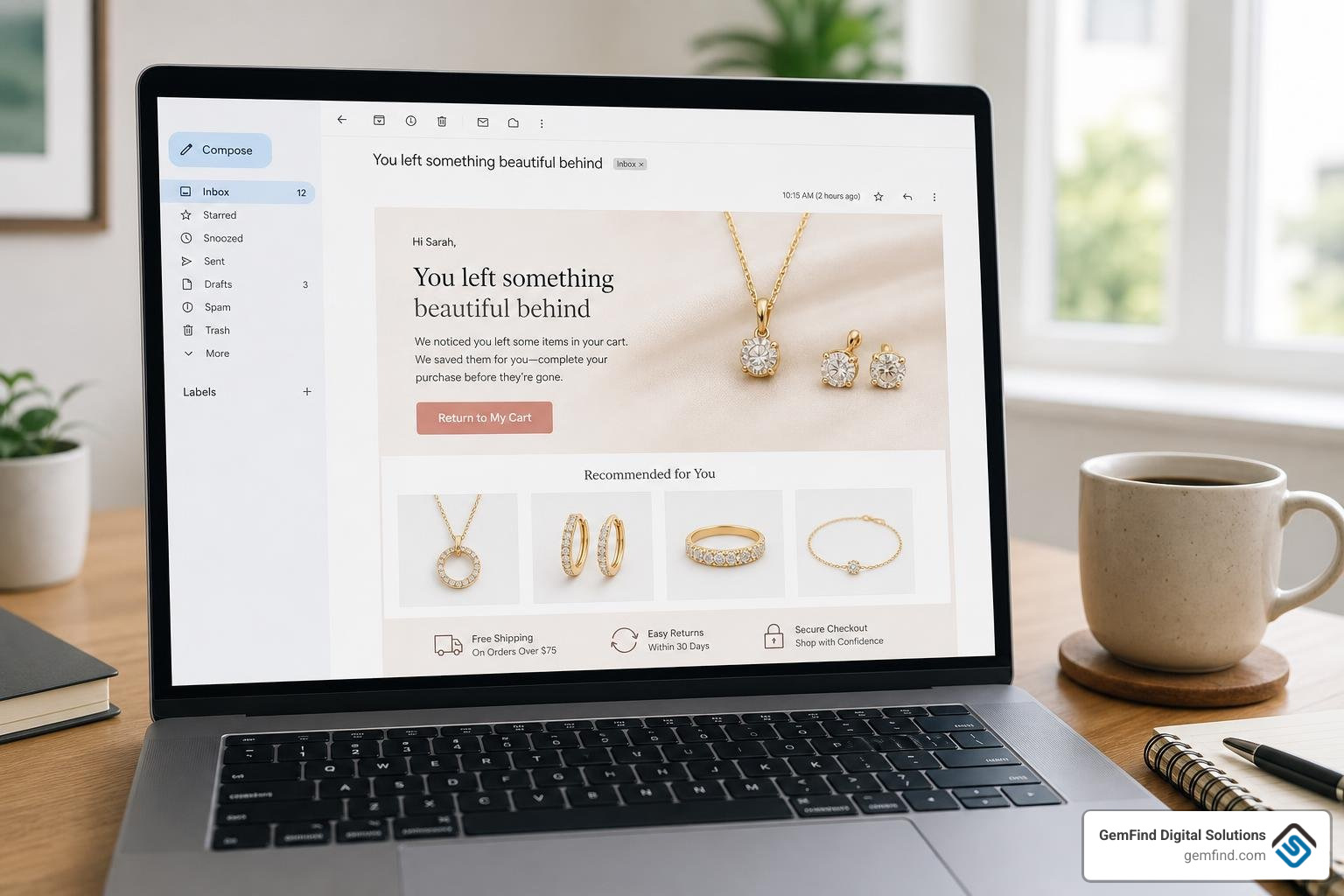 abandoned cart email template with personalized jewelry recommendations