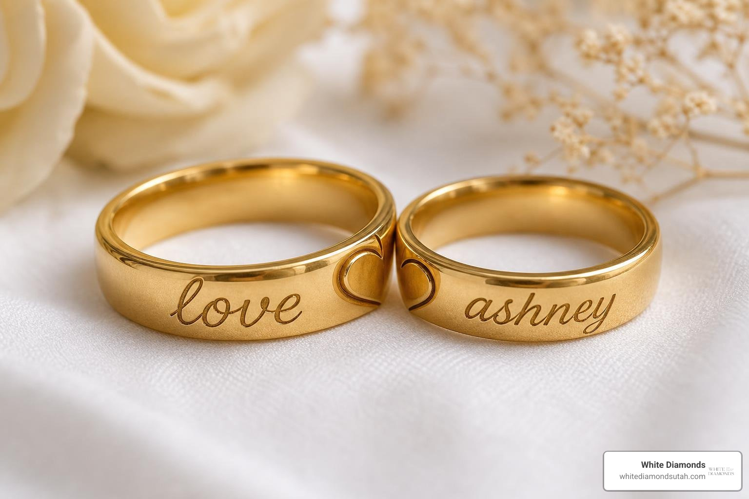 custom engraved gold bands with initials and interlocking heart motifs custom engraved gold bands with initials and interlocking heart motifs