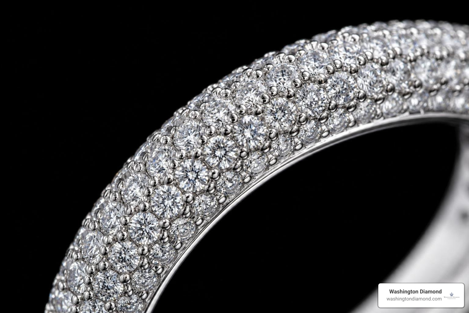 Close-up of a micro-pavé diamond band highlighting the tiny 1 cent diamonds Close-up of a micro-pavé diamond band highlighting the tiny 1 cent diamonds