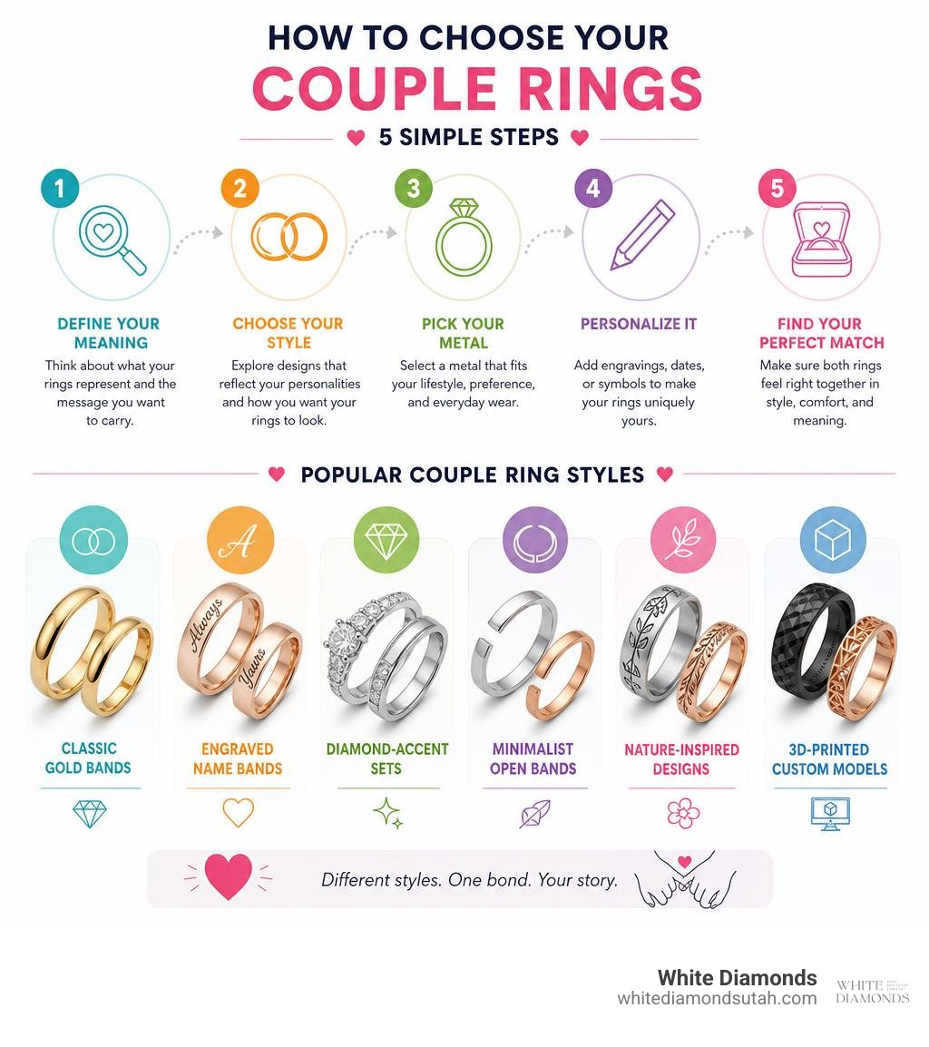 Infographic showing steps and styles for selecting couple rings models infographic Infographic showing steps and styles for selecting couple rings models infographic