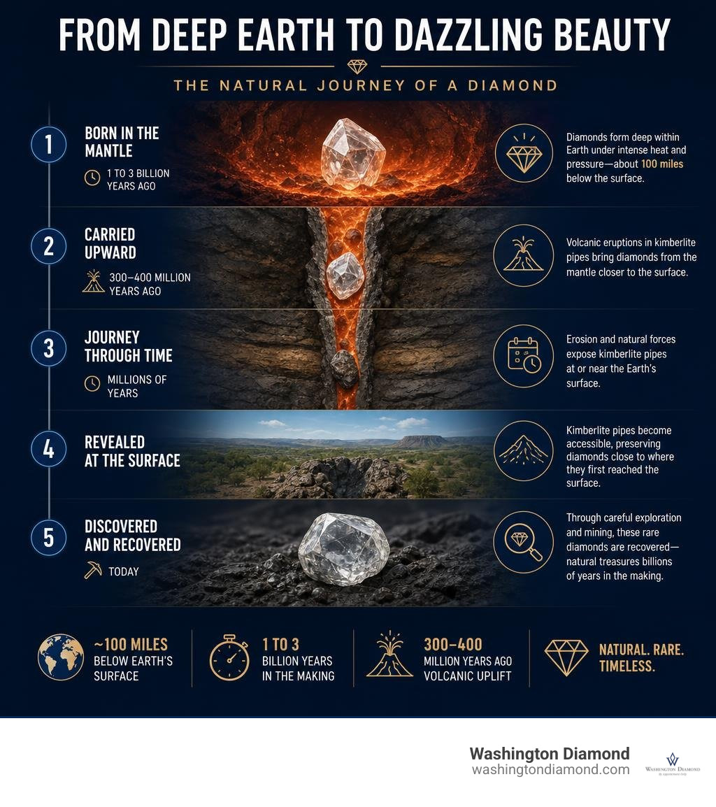 Geological timeline infographic showing natural diamond formation from mantle to surface infographic