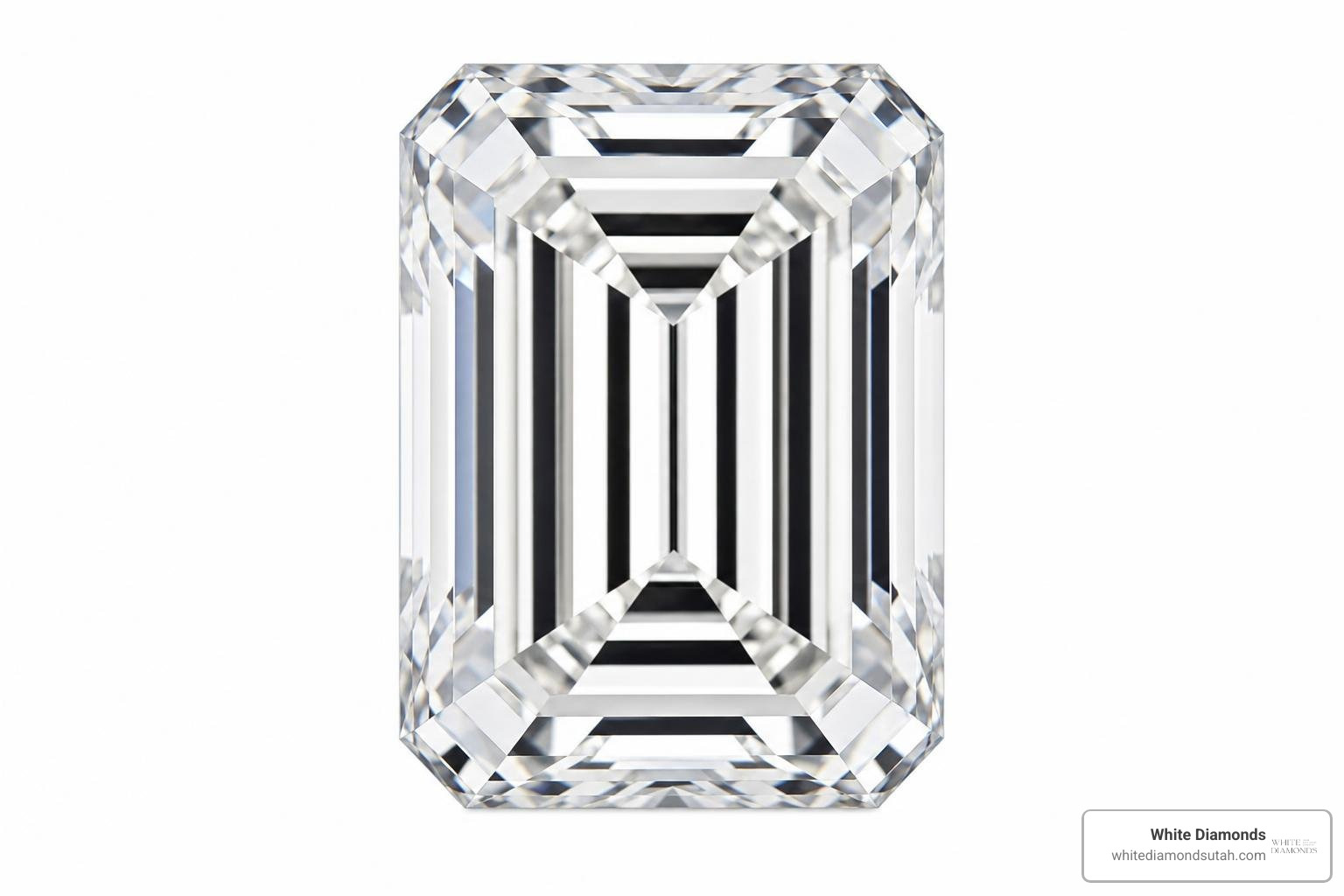 A high-clarity emerald cut diamond showcasing its completely open table and clean parallel facets A high-clarity emerald cut diamond showcasing its completely open table and clean parallel facets